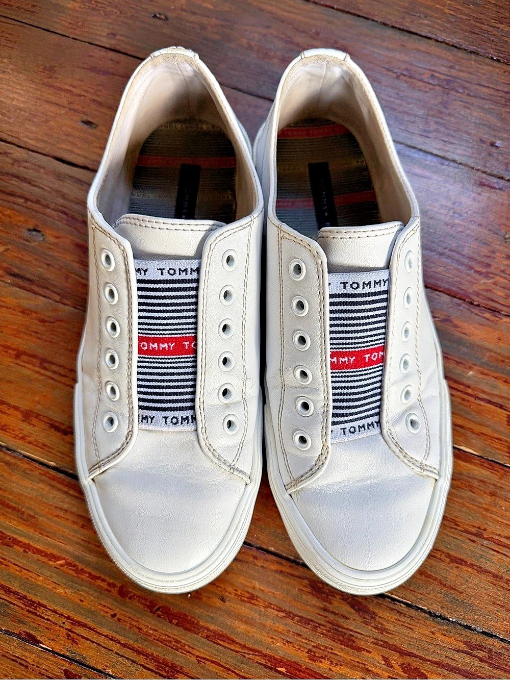 Tommy Hilfiger White Signature Elastic Slip-On Sneaker Sneakers White & Blue US